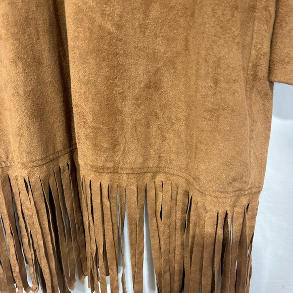 Ariat Brown Faux Suede Upen Front Cardigan Jacket Fringe Long Line Western Sz L - Picture 5 of 7
